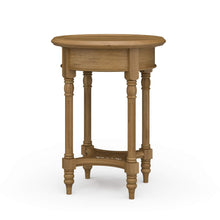 Load image into Gallery viewer, The Bramble Montego Side Table brings together classic craftsmanship and relaxed texture through its solid mahogany construction, hand-carved detailing, and woven rattan lower shelf. The round silhouette and slender turned legs give the piece an airy, collected feel, making it ideal beside a sofa, lounge chair, or bedside. Good Bones Furniture