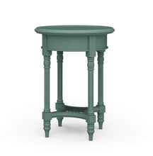 Load image into Gallery viewer, The Bramble Montego Side Table brings together classic craftsmanship and relaxed texture through its solid mahogany construction, hand-carved detailing, and woven rattan lower shelf. The round silhouette and slender turned legs give the piece an airy, collected feel, making it ideal beside a sofa, lounge chair, or bedside. Good Bones Furniture