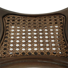 Load image into Gallery viewer, The Bramble Montego Side Table brings together classic craftsmanship and relaxed texture through its solid mahogany construction, hand-carved detailing, and woven rattan lower shelf. The round silhouette and slender turned legs give the piece an airy, collected feel, making it ideal beside a sofa, lounge chair, or bedside. Good Bones Furniture
