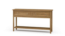 Load image into Gallery viewer, The Bramble Cholet 2 Drawer Console blends classic European influence with refined craftsmanship, featuring hand-turned bobbin legs, carved bead detailing, and antique brass ring hardware. Good Bones Furniture