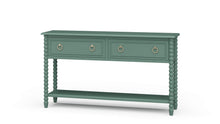Load image into Gallery viewer, The Bramble Cholet 2 Drawer Console blends classic European influence with refined craftsmanship, featuring hand-turned bobbin legs, carved bead detailing, and antique brass ring hardware. Good Bones Furniture