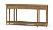 Load image into Gallery viewer, The Farringdon Large Console is a long, narrow storage piece designed for entryways, dining rooms, hallways, and living spaces. Built from solid mahogany, it features a clean rectangular top, four drawers, turned faux bamboo-style supports, and a lower shelf for display or additional storage. Good Bones Furniture