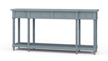 Load image into Gallery viewer, The Farringdon Large Console is a long, narrow storage piece designed for entryways, dining rooms, hallways, and living spaces. Built from solid mahogany, it features a clean rectangular top, four drawers, turned faux bamboo-style supports, and a lower shelf for display or additional storage. Good Bones Furniture