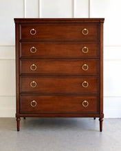 Load image into Gallery viewer, Boylan 5 drawer chest in Sorrel Mahogany by Good Bones Furniture, featuring classic proportions, solid mahogany construction, and brass ring hardware in Raleigh, North Carolina