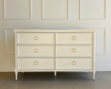 Load image into Gallery viewer, Boylan 6 drawer dresser in Marion White with a smooth lacquered finish, showcasing refined vintage craftsmanship and elegant proportions by Good Bones Furniture.