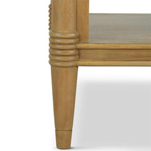 Load image into Gallery viewer, The Bramble Martinique Open Nightstand with Drawer combines classic craftsmanship with practical bedside storage. Expertly crafted from solid mahogany, this versatile piece features carved rope molding, bamboo-inspired corner posts, tapered legs, and elegant metal hardware that lend a relaxed yet sophisticated character. A spacious drawer keeps nighttime essentials tucked away, while the open lower shelf provides convenient storage for books, baskets, or decorative accents. Good Bones Furniture
