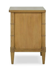Load image into Gallery viewer, The Bramble Martinique Open Nightstand with Drawer combines classic craftsmanship with practical bedside storage. Expertly crafted from solid mahogany, this versatile piece features carved rope molding, bamboo-inspired corner posts, tapered legs, and elegant metal hardware that lend a relaxed yet sophisticated character. A spacious drawer keeps nighttime essentials tucked away, while the open lower shelf provides convenient storage for books, baskets, or decorative accents. Good Bones Furniture