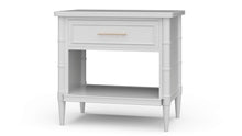 Load image into Gallery viewer, The Bramble Martinique Open Nightstand with Drawer combines classic craftsmanship with practical bedside storage. Expertly crafted from solid mahogany, this versatile piece features carved rope molding, bamboo-inspired corner posts, tapered legs, and elegant metal hardware that lend a relaxed yet sophisticated character. A spacious drawer keeps nighttime essentials tucked away, while the open lower shelf provides convenient storage for books, baskets, or decorative accents. Good Bones Furniture