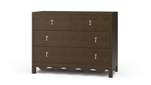 Load image into Gallery viewer, The Bramble Chloe 4 Drawer Dresser combines timeless craftsmanship with a distinctive scalloped apron and clean, versatile proportions. Crafted from solid mahogany, it features two smaller upper drawers and two full-width lower drawers for practical, organized storage. Brass teardrop hardware adds an elegant finishing touch. Good Bones Furniture