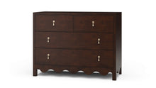 Load image into Gallery viewer, The Bramble Chloe 4 Drawer Dresser combines timeless craftsmanship with a distinctive scalloped apron and clean, versatile proportions. Crafted from solid mahogany, it features two smaller upper drawers and two full-width lower drawers for practical, organized storage. Brass teardrop hardware adds an elegant finishing touch. Good Bones Furniture
