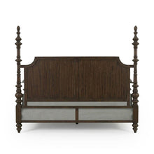 Load image into Gallery viewer, The Bramble Savannah Bed brings dramatic architectural presence to the bedroom with its handcrafted posts and stately, globally inspired silhouette. Elaborately turned posts rise above the sculpted headboard, recalling the graceful curves and ornamental details of the Taj Mahal. A paneled headboard, matching footboard, and carved finials complete its regal design. Good Bones Furniture