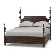 Load image into Gallery viewer, The Bramble Savannah Bed brings dramatic architectural presence to the bedroom with its handcrafted posts and stately, globally inspired silhouette. Elaborately turned posts rise above the sculpted headboard, recalling the graceful curves and ornamental details of the Taj Mahal. A paneled headboard, matching footboard, and carved finials complete its regal design. Good Bones Furniture