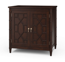 Load image into Gallery viewer, Elevate your bathroom with the Grosvenor Single Vanity, where classic design meets customizable luxury. Featuring beautiful faux bamboo fretwork on two cabinet doors, this piece brings timeless elegance with a touch of coastal and vintage charm. Good Bones Furniture