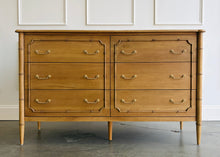 Load image into Gallery viewer, The Chelsea 6 Drawer Dresser is a stunning blend of classic craftsmanship and vintage-inspired charm. Designed in an exquisite faux bamboo style, this piece adds sophisticated texture and timeless appeal to any space. Crafted from solid mahogany, it offers both durability and beauty, making it a standout investment piece for your home. Solid brass hardware. Good Bones Furniture