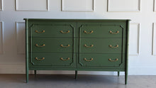 Load image into Gallery viewer, The Chelsea 6 Drawer Dresser is a stunning blend of classic craftsmanship and vintage-inspired charm. Designed in an exquisite faux bamboo style, this piece adds sophisticated texture and timeless appeal to any space. Crafted from solid mahogany, it offers both durability and beauty, making it a standout investment piece for your home. Solid brass hardware. Good Bones Furniture
