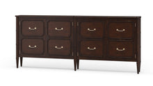 Load image into Gallery viewer, Designed with a clean, elongated silhouette, the Bramble Chelsea Long Narrow Sideboard offers substantial storage in a refined, space-conscious profile. At just 10 inches deep, it’s ideal for hallways, dining spaces, or behind a sofa—delivering function without visual weight. Good Bones Furniture