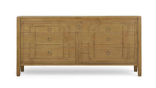 Load image into Gallery viewer, The Knightsbridge Large Dresser makes a striking statement with its generous scale and architectural detailing. Crafted from solid mahogany and veneers, it features seven drawers accented by layered geometric molding inspired by classic Greek key motifs.