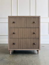Load image into Gallery viewer, Crafted from solid mahogany, the Kraton Single Vanity combines timeless craftsmanship with clean, architectural styling. The fluted drawer fronts add rich texture and visual interest, while the warm wood finish highlights the natural beauty of the grain. Good Bones Furniture