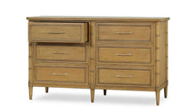 Load image into Gallery viewer, The Bramble Martinique 6 Drawer Dresser blends timeless craftsmanship with relaxed island-inspired styling. Constructed from solid mahogany, this beautifully detailed dresser features carved rope molding around each drawer front, bamboo-inspired corner posts, tapered legs, and elegant brushed metal hardware. Good Bones Furniture