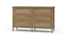 Load image into Gallery viewer, The Bramble Martinique 6 Drawer Dresser blends timeless craftsmanship with relaxed island-inspired styling. Constructed from solid mahogany, this beautifully detailed dresser features carved rope molding around each drawer front, bamboo-inspired corner posts, tapered legs, and elegant brushed metal hardware. Good Bones Furniture