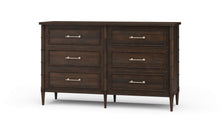 Load image into Gallery viewer, The Bramble Martinique 6 Drawer Dresser blends timeless craftsmanship with relaxed island-inspired styling. Constructed from solid mahogany, this beautifully detailed dresser features carved rope molding around each drawer front, bamboo-inspired corner posts, tapered legs, and elegant brushed metal hardware. Good Bones Furniture