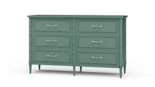 Load image into Gallery viewer, The Bramble Martinique 6 Drawer Dresser blends timeless craftsmanship with relaxed island-inspired styling. Constructed from solid mahogany, this beautifully detailed dresser features carved rope molding around each drawer front, bamboo-inspired corner posts, tapered legs, and elegant brushed metal hardware. Good Bones Furniture