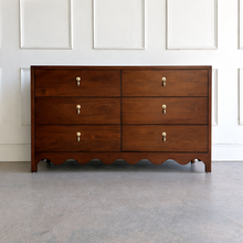 Load image into Gallery viewer, Solid mahogany scallop bottom 6 drawer dresser in Teak brown finish