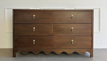 Load image into Gallery viewer, Solid mahogany scallop bottom 6 drawer dresser in walnut finish