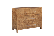 Load image into Gallery viewer, The Fremont Chest pairs clean-lined modern design with the rich movement of burled ash for a look that feels both tailored and distinctive. Its simple, architectural silhouette lets the dramatic wood grain take center stage, while polished lucite hardware adds a crisp, contemporary finish. Good Bones Furniture