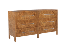 Load image into Gallery viewer, The Fremont Dresser is a bold, architectural storage piece that showcases the natural drama of burled ash. Its clean, rectilinear form allows the intricate grain pattern to take center stage, creating a rich, organic texture across the entire façade. Good Bones Furniture