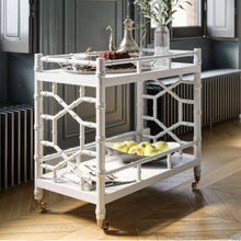Load image into Gallery viewer, Grosvenor Drinks Trolley is a classic entertaining piece defined by its Chippendale-inspired faux bamboo design and elegant proportions, white.