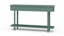 Load image into Gallery viewer, The Bramble Hurlingham Console Table pairs the strength and longevity of solid mahogany with the relaxed character of faux-bamboo furniture. Sculpted bamboo-inspired legs, wrapped corner details, and decorative drawer fronts create an elegant, textural silhouette. Two drawers provide convenient concealed storage, while the full-length lower shelf offers space for baskets or decorative objects. Good Bones Furniture
