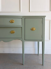 Load image into Gallery viewer, Vintage Hepplewhite Style Bowfront Sideboard in Evergreen Fog