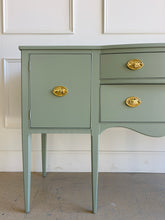 Load image into Gallery viewer, Vintage Hepplewhite Style Bowfront Sideboard in Evergreen Fog