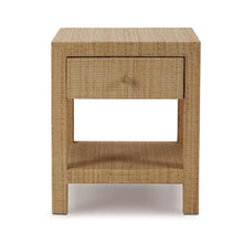 Load image into Gallery viewer, The Kagu 1 Drawer Nightstand brings texture, warmth, and clean-lined simplicity to a bedroom or guest space. Wrapped entirely in natural rattan, it has an easy, relaxed look that still feels tailored and polished. Good Bones Furniture