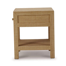 Load image into Gallery viewer, The Kagu 1 Drawer Nightstand brings texture, warmth, and clean-lined simplicity to a bedroom or guest space. Wrapped entirely in natural rattan, it has an easy, relaxed look that still feels tailored and polished. Good Bones Furniture