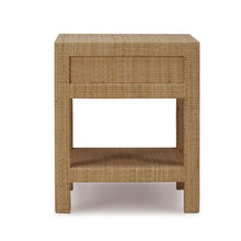 Load image into Gallery viewer, The Kagu 1 Drawer Nightstand brings texture, warmth, and clean-lined simplicity to a bedroom or guest space. Wrapped entirely in natural rattan, it has an easy, relaxed look that still feels tailored and polished. Good Bones Furniture