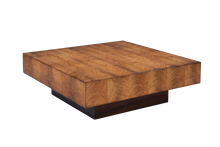 Load image into Gallery viewer, The Margo Square Coffee Table makes an impact through proportion, material, and simplicity. Its low, architectural profile gives it a grounded presence, while the richly figured veneer brings warmth and movement across the broad square top. Set on a recessed base, the silhouette feels clean and modern with a subtle floating effect. Good Bones Furniture