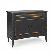 Load image into Gallery viewer, Phillips Scott Upton Cupboard. Bamboo-inspired corner posts and tapered legs lend an architectural quality to the silhouette, while contrasting accent details highlight the clean, tailored paneling. Crafted from hardwood solids and veneers, the Upton can be personalized with a selection of body and accent finishes to suit both traditional and contemporary interiors. Good Bones Furniture