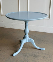 Load image into Gallery viewer, Timeless craftsmanship meets a fresh designer finish in this beautifully restored vintage pedestal table. Professionally lacquered in Farrow & Ball Parma Gray, this versatile accent table features a gracefully turned pedestal, elegant cabriole legs with carved detailing, and a classic rope-molded edge that adds subtle texture and refinement. Good Bones Furniture