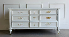 Load image into Gallery viewer, This vintage seven drawer dresser by White Furniture Co. showcases the exceptional craftsmanship and timeless proportions that made the North Carolina manufacturer one of America's most respected furniture makers. Professionally lacquered in White Dove by Benjamin Moore, this piece can complement everything from traditional interiors to today's transitional and modern homes. Good Bones Furniture
