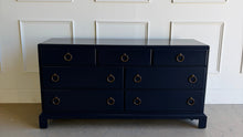 Load image into Gallery viewer, A tailored, heirloom-quality piece from White Furniture Company, known for its exceptional craftsmanship and legacy of producing some of the finest American case goods of the 20th century. This vintage dresser features clean, classic lines with a slightly raised base and understated detailing—giving it a timeless, versatile profile that works across traditional and transitional interiors. Sherwin Williams Naval. Good Bones Furniture