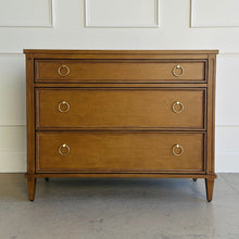 Load image into Gallery viewer, Avalaire 3 Drawer Chest in Honey Chestnut by Good Bones Furniture, crafted from solid mahogany with clean architectural lines and three soft-close drawers.