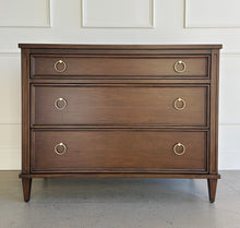 Load image into Gallery viewer, Avalaire 3 Drawer Chest in Sorrel Mahogany by Good Bones Furniture, featuring solid mahogany construction, framed drawer fronts, tapered legs, and soft-close drawers.