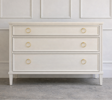 Load image into Gallery viewer, Avalaire 3 Drawer Chest in White Dove by Good Bones Furniture, showcasing solid mahogany craftsmanship, soft-close drawers, and a clean, timeless silhouette.