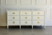 Load image into Gallery viewer, Avalaire 9 Drawer Dresser in White Dove by Good Bones Furniture, a timeless solid mahogany dresser with nine soft-close drawers and clean architectural framing.