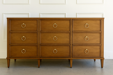 Load image into Gallery viewer, Wide solid mahogany dresser with nine dovetail drawers and balanced vintage-inspired proportions