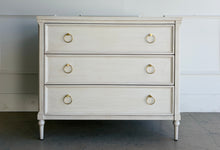 Load image into Gallery viewer, Marion White Boylan 3-drawer chest by Good Bones Furniture, featuring an elegant lacquered finish, traditional proportions, and solid mahogany construction in Raleigh, North Carolina.