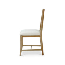 Load image into Gallery viewer, Side view of the Farringdon dining chair made from solid mahogany with a performance fabric upholstered seat and supportive tapered leg design.