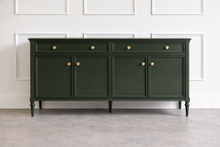Load image into Gallery viewer, Good Bones Furniture Boylan Sideboard in custom lacquer finish, solid mahogany buffet or entry console with soft-close drawers, concealed hinges, and adjustable shelves.